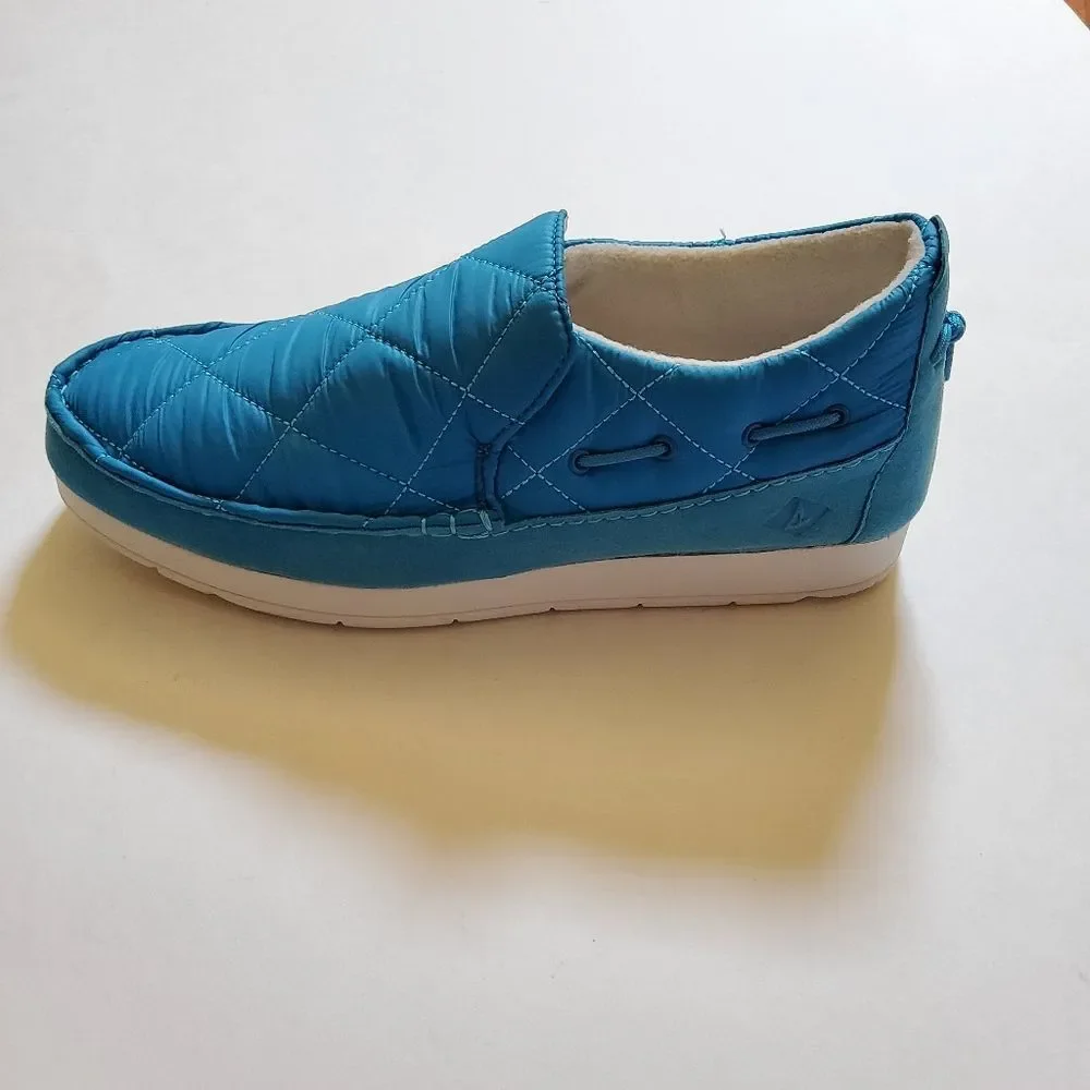Sperry Men’s Moc Sider Quilt Nylon Slip On Shoe Blue Microfleece Cozy New